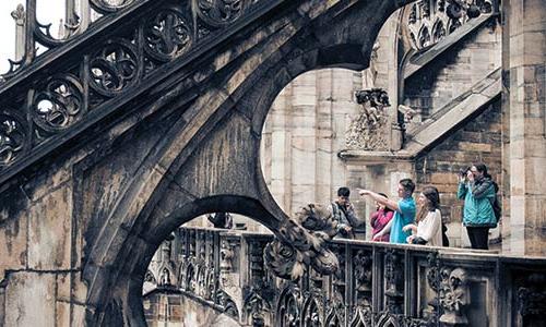 Students on the roof of the Milan Cathedral