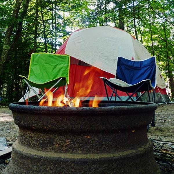 camping site set up with rented Carroll University equipment