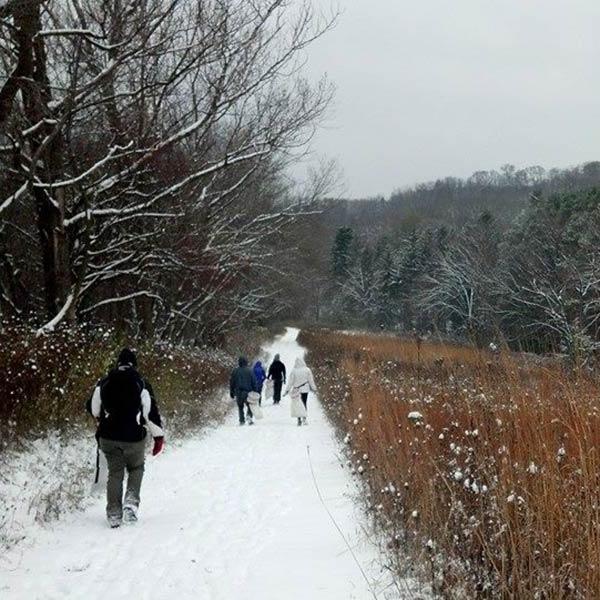 students on a winter hike